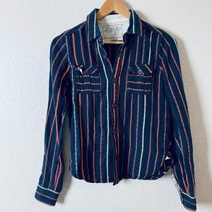 Ace & Jig Blue Striped Long Sleeve Button Down Linen Shirt Women's Size XS